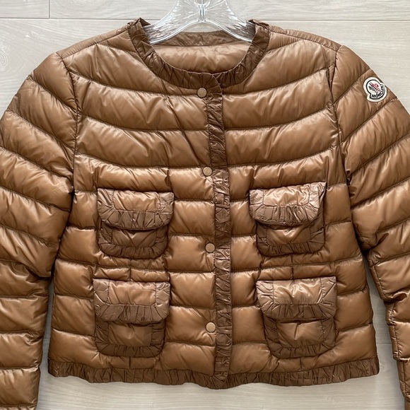 Moncler Tan Cropped Down Jacket - Picture 2 of 15